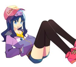  31_(bluesan) bad_id bad_pixiv_id black_legwear blue_eyes blue_hair coffret_(heartcatch_precure!) commentary_request female hands_in_pockets hat heartcatch_precure! jewelry kurumi_erika pendant precure shorts simple_background thighhighs white_background 