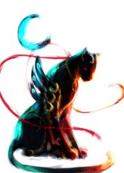  animalization bad_id bad_pixiv_id bayonetta bayonetta_(panther) bayonetta_(series) bayonetta_1 black_panther moon no_humans red_eyes red_ribbon ribbon seitsuji simple_background solo white_background 