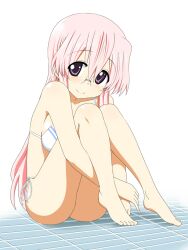  ass bad_id bad_pixiv_id bare_legs barefoot bikini blush female glasses hugging_own_legs long_hair lucky_star pink_hair purple_eyes side-tie_bikini_bottom sitting smile solo swimsuit takara_miyuki take_(shokumu-taiman) 