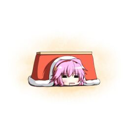  =_= bad_id bad_pixiv_id chibi commentary_request female hairband komeiji_satori kotatsu ominaeshi_(takenoko) pink_hair saliva sleeping solo table touhou under_kotatsu under_the_table 