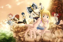  erza_scarlet fairy_tail happy_(fairy_tail) jpeg_artifacts lucy_heartfilia natsu_dragneel 