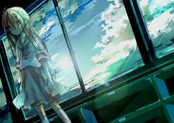  blonde_hair clouds kazatabi_lee long_hair original seifuku sky yellow_eyes 