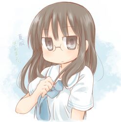  bad_id bad_nicoseiga_id black_eyes black_hair blush daitirumoesu expressionless female glasses long_hair minakami_mai nichijou ribbon school_uniform solo tokisadame_school_uniform translated 