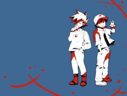  2boys lolicon multiple_boys ookido_shigeru poke_ball pokeball pokeballs pokemon satoshi_(pokemon) smile standing 