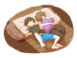  2boys horizontal lolicon multiple_boys ookido_shigeru pokemon pokemon_(anime) satoshi_(pokemon) sleeping 