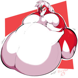  1:1 anthro belly belly_overhang belly_scales big_belly big_moobs evil_face from_front_position fur generation_7_pokemon hand_on_chest hi_res huge_belly huge_hips huge_thighs hyper hyper_belly hypnotic_eyes lycanroc male midnight_lycanroc moob_grab moobs morbidly_obese morbidly_obese_anthro morbidly_obese_male motion_lines multicolored_body multicolored_fur navel nintendo obese obese_anthro obese_male overweight overweight_anthro overweight_male pokemon pokemon_(species) red_body red_eyes red_fur ringed_eyes scales simple_background smile solo squish teasing terito thick_thighs two_tone_body two_tone_fur white_background white_body white_fur wide_hips 