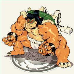  absurd_res anthro artist_logo asian_clothing black_hair bowser bracelet closed_eyes clothing collar crouching dragonfetus east_asian_clothing fundoshi green_shell hair hi_res japanese_clothing jewelry koopa logo male mario_bros muscular muscular_male nintendo scalie shadow shell simple_background solo spiked_shell spikes spikes_(anatomy) sumo_wrestler underwear vein veiny_muscles white_background yellow_body 