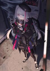  assault_rifle beret black_gloves black_jacket black_pantyhose black_skirt blood blue_eyes bullpup car cigarette commission desert_tech_mdr english_commentary full_body girls&#039;_frontline gloves gun hat heterochromia highres holding holding_cigarette holding_lighter jacket lighter long_hair looking_at_viewer mdr_(girls&#039;_frontline) motor_vehicle multicolored_hair one_side_up pantyhose pink_eyes pink_hair pleated_skirt rifle scope shell_casing shoes skeb_commission skirt smoke sneakers streaked_hair suppressor two-tone_gloves weapon white_gloves white_hair yakupan 