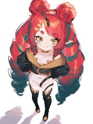  absurdres ahoge black_footwear drill_hair female full_body green_hair highres mosou_keito multicolored_hair oerba_yun_fang original pointy_ears red_hair ringlets white_background yellow_eyes 