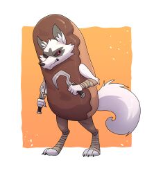  absurd_res alternate_costume alternative_fashion annoyed anthro arm_wrapping arm_wraps canid canine canis cheek_tuft claws clothing costume curled_tail deadyoung7 death_(puss_in_boots) dreamworks dual_wielding eclair eclair_costume facial_markings facial_tuft fluffy fluffy_tail food food_costume fur fuzzy head_markings head_tuft hi_res holding_object holding_weapon inner_ear_fluff leg_wrap leg_wraps male mammal markings mask_(marking) narrowed_eyes pastry puss_in_boots_(dreamworks) red_eyes sickle simple_background solo standing tail tuft weapon white_background white_body white_fur wolf wrapped_arms wrapped_legs wraps 