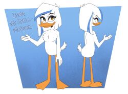  aged_up anatid anseriform avian avian_butt barefoot bird breasts disney duck duck_footed ducktales ducktales_(2017) featureless_breasts feet fluffy_breasts fluffy_chest hi_res lena_(ducktales) model_sheet mr._blue_(artist) non-mammal_breasts nude young_adult 