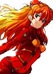  absurdres blue_eyes bodysuit bracer breasts cleavage female fujimoto_satoru hair_ornament hairpods highres interface_headset long_hair looking_at_viewer multicolored_bodysuit multicolored_clothes neon_genesis_evangelion nerv orange_bodysuit orange_hair pilot_suit pink_bodysuit plugsuit red_bodysuit see-through see-through_cleavage skin_tight small_breasts solo souryuu_asuka_langley test_plugsuit two-tone_bodysuit 