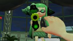  3d_(artwork) bottomwear cephalopod clothing digital_media_(artwork) duo female first_person_view goggles_(splatoon) green_clothing green_eyes green_goo hero_shot hi_res hybrid inkling male marine mollusk nintendo octarian octoling possession sanitized sanitized_inkling sanitized_octarian sanitized_octoling skirt source_filmmaker_(artwork) splatoon sylv_ink_(artist) sylv_ink_(character) 