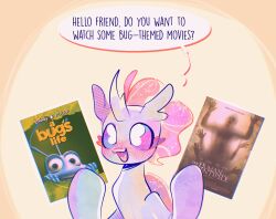  a_bug&#039;s_life arthropod changeling dialogue disney english_text female feral fin friendship_is_magic hasbro head_fin hi_res horn human_centipede my_little_pony ocellus_(mlp) pixar quadruped reformed_changeling sockiepuppetry text 