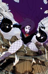  absurdres breasts cloak colored_skin dc_comics female forehead_jewel grey_skin highres isaacchief300 leotard looking_at_viewer purple_cloak purple_eyes purple_hair purple_lips raven_(dc) short_hair simple_background solo thighs white_background 