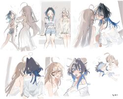  ... 2girls black_hair blank_speech_bubble blue_hair blue_shorts blue_tongue blush breasts brown_hair cleavage closed_eyes colored_tongue commentary denim denim_shorts dress earrings english_commentary eus_ing eyewear_on_head food food_in_mouth glasses hair_intakes highres holding holding_hose hololive hose jewelry kissing long_hair multicolored_hair multiple_girls nanashi_mumei off_shoulder ouro_kronii popsicle popsicle_in_mouth shirt shorts simple_background sleeves_rolled_up speech_bubble spoken_ellipsis spraying streaked_hair sweat virtual_youtuber white_background white_dress white_shirt yellow_eyes yuri 