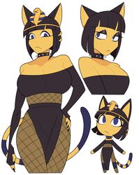  absurd_res animal_crossing ankha_(animal_crossing) anthro armwear biped black_hair breasts choker cleavage clothed clothing digital_media_(artwork) domestic_cat dress egyptian_headdress eyeshadow felid feline felis female fur hair hi_res idolomantises jewelry makeup mammal markings medium_breasts necklace nintendo solo striped_markings striped_tail stripes tail tail_markings yellow_body yellow_fur 