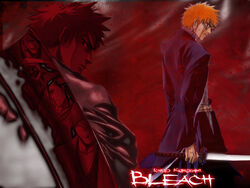  4boys bandaid bankai bleach blood ichimaru_gin japanese_clothes kuchiki_byakuya kurosaki_ichigo kurotsuchi_mayuri looking_back male_focus multiple_boys photoshop_(medium) shinigami sword tensa_zangetsu_(bankai) weapon zangetsu_(bleach) zaraki_kenpachi 