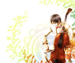  1boy bad_id bad_pixiv_id black_hair bow bow_(music) bowtie cello formal instrument male_focus mochi_mocchi monkey_d._luffy one_piece scar solo traditional_bowtie tuxedo 