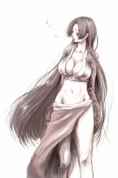  bad_id bad_pixiv_id blush boa_hancock breasts cleavage crop_top female highres large_breasts long_hair midriff mochi_mocchi monochrome navel one_piece sketch solo spot_color very_long_hair 