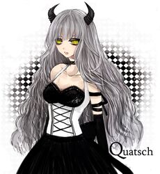  copyright_request dress female highres horns long_hair raichi_(quatsch) solo yellow_eyes 