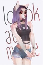  alternative_fashion anthro black_gargoyley canid canine clothed clothing digital_media_(artwork) facial_piercing female goth makeup mammal navel navel_piercing nose_piercing piercing shaded solo standing 