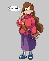  2d 2d_(artwork) 2d_artwork bag breasts brown_hair confused confused_face confused_look disney disney_xd drpizzaboi1 female flip_flops glasses hair inker_comics inkershike long_hair mabel_pines pink_sweater purple_dress tagme white_socks 