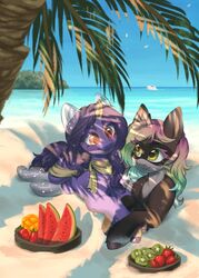  absurd_res beach boat bowl clothing container duo equid equine female feral food fruit gradient_hair hair hasbro helemaranth hi_res horn hybrid kiwifruit komorebi legwear mammal melon my_little_pony mythological_creature mythological_equine mythology palm_tree pineapple plant seaside shadow stockings strawberry tree unicorn urania vehicle watercraft watermelon watermelon_slice 