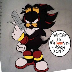  angry anthro crossover eulipotyphlan garfield_(series) garfield_the_cat gun hedgehog humor male mammal meatboom meme overweight ranged_weapon sega shadow_the_hedgehog solo sonic_the_hedgehog_(series) weapon 