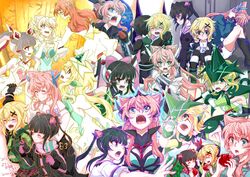  akatsuki_kirika black_hair blonde_hair blood blood_from_eyes blue_eyes brown_hair commentary_request crying gloves green_eyes highres holding_hands hood hoodie hug ignite_module kumeringo_touho letter long_hair maria_cadenzavna_eve pink_eyes pink_hair scarf senki_zesshou_symphogear serena_cadenzavna_eve sitting tomato tsukuyomi_shirabe twintails x-drive_(symphogear) 