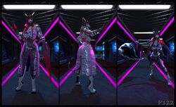  3d_(artwork) 5_fingers absurd_res amelia_(petruz) android anthro boots canid canine canis clothed clothing coat cybernetics cyborg digital_media_(artwork) female fighting_pose fingers footwear gun hair hi_res humanoid_hands jackal machine mammal melee_weapon multicolored_body neon_lights petruz_(copyright) pose ranged_weapon red_eyes robot solo source_filmmaker_(artwork) straps tactical_belt tactical_gear topwear weapon white_body white_boots white_clothing white_footwear xpasha122x 