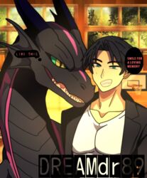  absurd_res anthro dialogue dragon dreamdragon89 duo english_text female feral hi_res human male male/female mammal mythological_creature mythological_scalie mythology pupils reptile scalie school slit_pupils smile sunset text 