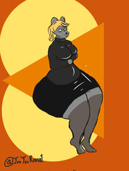  3:4 animal_humanoid anthro blonde_hair bottomwear breasts clothing eyewear felid felid_humanoid female fur glasses grey_body grey_fur hair hi_res huge_hips huge_thighs humanoid leggings legwear lion lion_humanoid mammal mammal_humanoid pantherine pantherine_humanoid skirt small_breasts solo sweater thick_thighs topwear wide_hips 