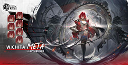  azur_lane boots breasts character_name cleavage commentary copyright_name copyright_notice english_commentary expressions feather_hair_ornament feathers female hair_ornament highres large_breasts long_hair looking_at_viewer official_art red_eyes red_hair rigging second-party_source thigh_boots thighhighs whip wichita_(azur_lane) wichita_(meta)_(azur_lane) 