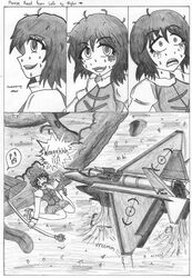  aircraft airplane commentary english_commentary f-35_lightning_ii female fighter_jet greyscale ground_vehicle heterochromia highres horrified hummerh3 jet karakasa_obake military military_vehicle monochrome motor_vehicle open_mouth profile self-upload short_hair skirt surprised tatara_kogasa thighhighs touhou traditional_media umbrella urameshiya vtol 