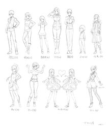  6+girls aged_up anna_nishikinomiya annie_brown bob_cut boots bow breasts character_request cleavage commentary_request dress fuwa_hyouka glasses greyscale hairband hand_on_own_hip heart highres kajou_ayame large_breasts long_hair monochrome multiple_girls object_on_head okuma_tanukichi panties panties_on_head ribbon saotome_otome shimoneta_to_iu_gainen_ga_sonzai_shinai_taikutsu_na_sekai shimotsuki_eight short_hair short_shorts shorts simple_background standing underwear white_background 