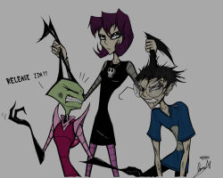  alien antennae_(anatomy) bottomwear bruised bruised_face clothing darkryn_(artist) dib_membrane eyewear female gaz_membrane glasses gloves hair handwear human humanoid invader_zim irken male male/female mammal nickelodeon pulling_hair purple_hair skirt touching_hair zim_(invader_zim) 