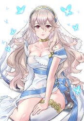  6nutqd2kwd0iqcl absurdres breasts corrin_(female)_(adrift)_(fire_emblem) corrin_(female)_(fire_emblem) corrin_(fire_emblem) dress elbow_gloves female fire_emblem fire_emblem_fates fire_emblem_heroes gloves hair_between_eyes hairband highres long_hair official_alternate_costume official_style pointy_ears red_eyes simple_background smile solo veil white_background white_dress white_hair 