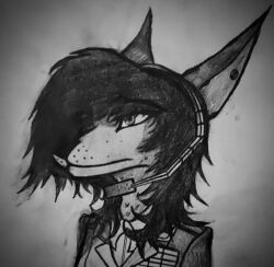  anthro black_hair canid canine canis clothing darkryn_(artist) electronics female graphite_(artwork) hair headgear headphones headset humanoid jenna_(ryn) mammal marine_corps military pencil_(artwork) piercing solo traditional_media_(artwork) uniform wolf 