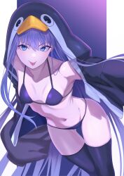  absurdres armpits bare_shoulders bikini blue_eyes breasts choppy_bangs collarbone fate/grand_order fate_(series) feet_out_of_frame female from_above hair_ribbon highres hip_bones kuro_chibe long_hair looking_at_viewer meltryllis_(fate) micro_bikini narrow_waist navel out_of_frame purple_hair ribbon selfie small_breasts solo swimsuit thigh_gap thighhighs thighs tongue tongue_out type-moon very_long_hair 