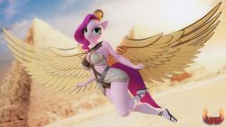  absurd_res clothing deity egyptian egyptian_clothing egyptian_mythology equid equine female flying footwear hair hasbro headpiece hi_res loveslove mammal middle_eastern_mythology mlp_g5 my_little_pony mythological_creature mythological_equine mythology pegasus pink_body pipp_petals_(mlp) purple_hair pyramid ra sandals shoes wings 