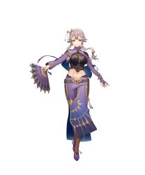  atelier_(series) atelier_resleriana black_pantyhose black_tube_top breasts center-flap_bangs cleavage clothing_cutout female flats full_body grey_hair hair_ornament hand_fan highres holding holding_fan large_breasts long_sleeves looking_at_viewer midriff navel official_art orange_eyes outstretched_arms pants pantyhose purple_footwear purple_pants purple_shirt saskia_(atelier) see-through see-through_cleavage shirt short_hair_with_long_locks shrug_(clothing) side_cutout sidelocks simple_background smile solo star_(symbol) star_hair_ornament strapless transparent_background tube_top umiu_geso 