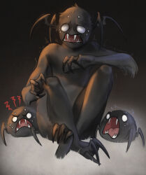  2022 3_toes 4_fingers 8_eyes ambiguous_gender angry anthro arachnid arm_tuft arthropod black_background black_body black_fur black_tuft colored curling_toes don&#039;t_starve elbow_tuft eyebrows fangs featureless_crotch feet feral fingers fur glistening glistening_body gradient_background grass group hi_res klei_entertainment ksfrost looking_at_another looking_down male multi_eye nude open_mouth plant quadruped scared shaded shaking sharp_teeth simple_background simple_eyes sitting sitting_on_ground spider teeth toes trembling trio tuft webber 