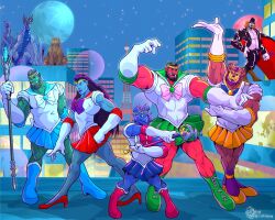  5:4 absurd_res bear canid canine canis city female hi_res hybrid kobold male mammal muscular muscular_male orc pastel_colors rickleone sailor_moon_(series) sailor_moon_costume sailor_moon_parody vivern wolf 