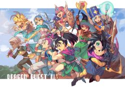  6+girls armor bikini_armor blowing_kiss bodysuit breasts copyright_name dark-skinned_female dark_skin dragon_quest dragon_quest_iii fighter_(dq3) heroine_(dq3) holding holding_staff hungry_clicker jester_(dq3) mage_(dq3) mage_staff merchant_(dq3) multiple_girls playboy_bunny priest_(dq3) sage_(dq3) shield soldier_(dq3) staff sword thief_(dq3) weapon 