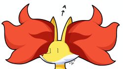  16:9 anthro big_ears canid canine delphox emotionless female fluffy fox fur generation_6_pokemon headshot_portrait hi_res inner_ear_fluff mammal nintendo pokemon pokemon_(species) portrait rizal_ok simple_background solo tuft widescreen yellow_body yellow_fur 