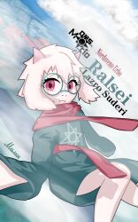  5:8 anthro bovid caprine city clothing cloud cloudy_sky deltarune eyewear femboy floppy_ears fluffy fur glasses goat hi_res horn humanoid male mammal milin_goatmonsto monstio pink_horn raised_leg ralsei ralsei_(monstio) ralsei_lazro red_eyes robe scarf sky smile solo undertale_(series) white_body white_fur 