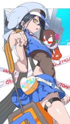  absurdres bare_shoulders black_hair black_one-piece_swimsuit blue_shirt blue_skirt brown_eyes chainsaw character_doll crop_top fate/grand_order fate_(series) female flat_chest hair_over_one_eye hat highres looking_at_viewer miniskirt mole mole_under_eye one-piece_swimsuit open_mouth pretty-purin720 shirt short_hair skirt sleeveless sleeveless_shirt solo swimsuit swimsuit_under_clothes thigh_strap thighs white_hat wristband xu_fu_(fate) xu_fu_(swimsuit_avenger)_(fate) xu_fu_(swimsuit_avenger)_(first_ascension)_(fate) yin_yang yin_yang_print yu_mei-ren_(fate) 