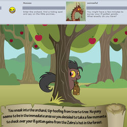  1:1 apple apple_tree bitterplaguerat earth_pony english_text equid equine feral food fruit fruit_tree hasbro hiding hiding_behind_object hiding_behind_tree horse loki_(bitterplaguerat) male mammal my_little_pony plant pony shrub solo text tree 