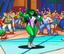  1girls crowd crowd_watching female_only gloves green_body green_hair green_skin hulk_(series) kdekercy leotard long_hair long_hair_female marvel marvel_comics muscles muscular muscular_female pixel_(artwork) pixel_art she-hulk shoes sneakers solo solo_female solo_focus superheroine tagme 